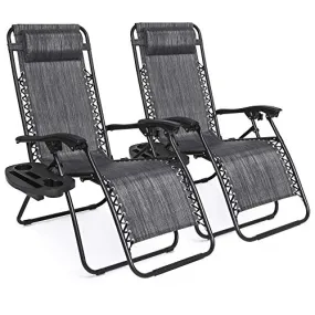 Best Choice Products Set of 2 Adjustable Steel Mesh Zero Gravity Lounge Chair Recliners w/Pillows and Cup Holder Trays, Gray