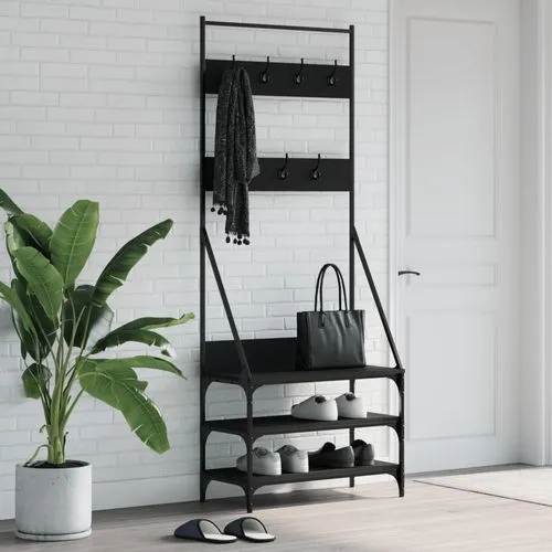 Black Clothes Rack with Shoe Storage - vidaXL