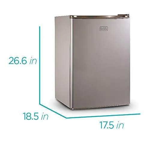 BLACK DECKER BCRK25V Compact Refrigerator Energy Star Single Door Mini Fridge with Freezer, 2.5 Cubic Feet, VCM, Brushed Metal Finish