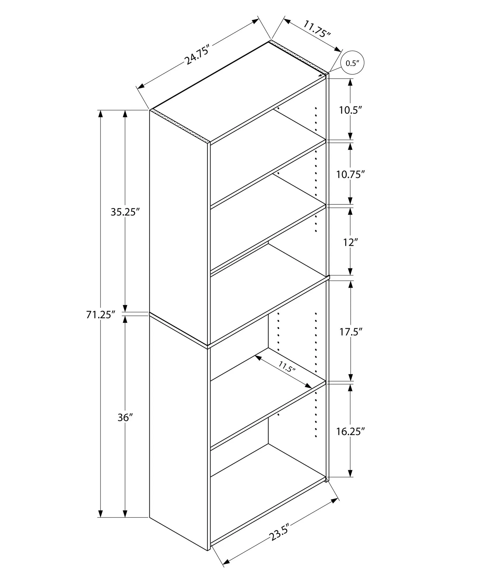 Bookcase - 72"H / White With 5 Shelves