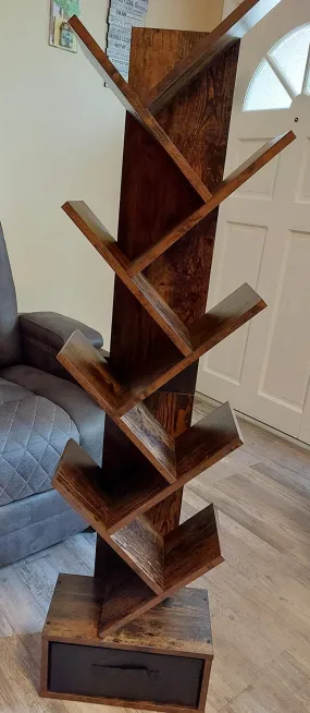 Bookshelf, 9-Tier Tree Bookcase, Wooden Free Standing Bookshelf