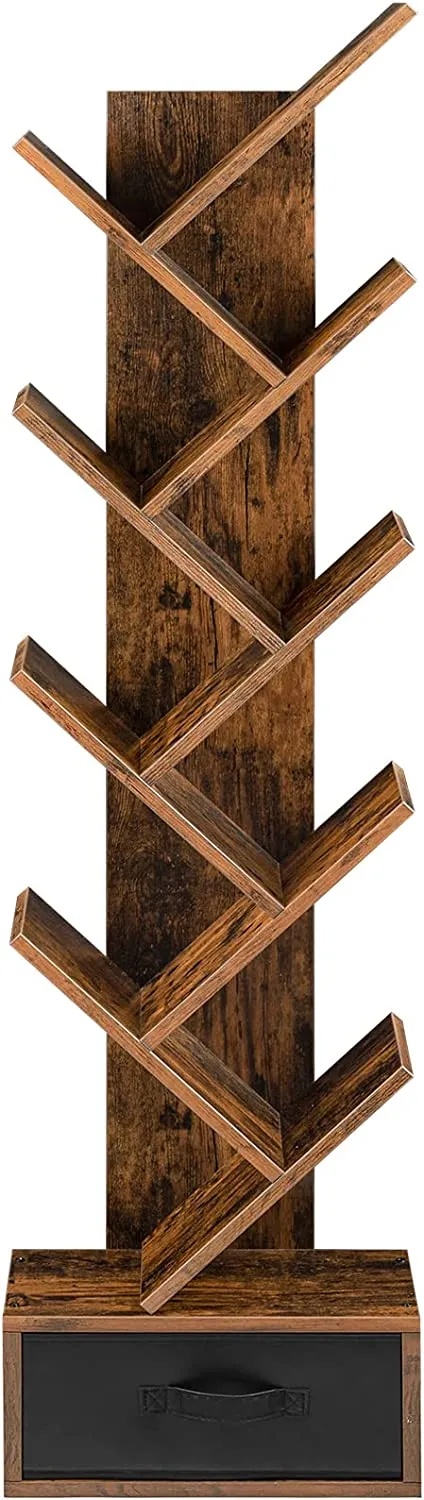 Bookshelf, 9-Tier Tree Bookcase, Wooden Free Standing Bookshelf