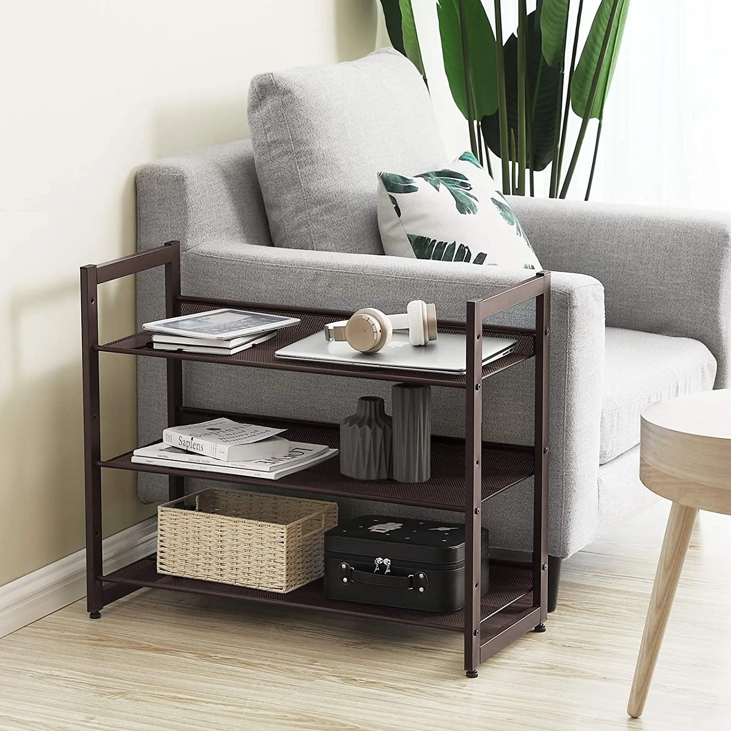 Bronze Metal Shoe Rack with Adjustable Shelves