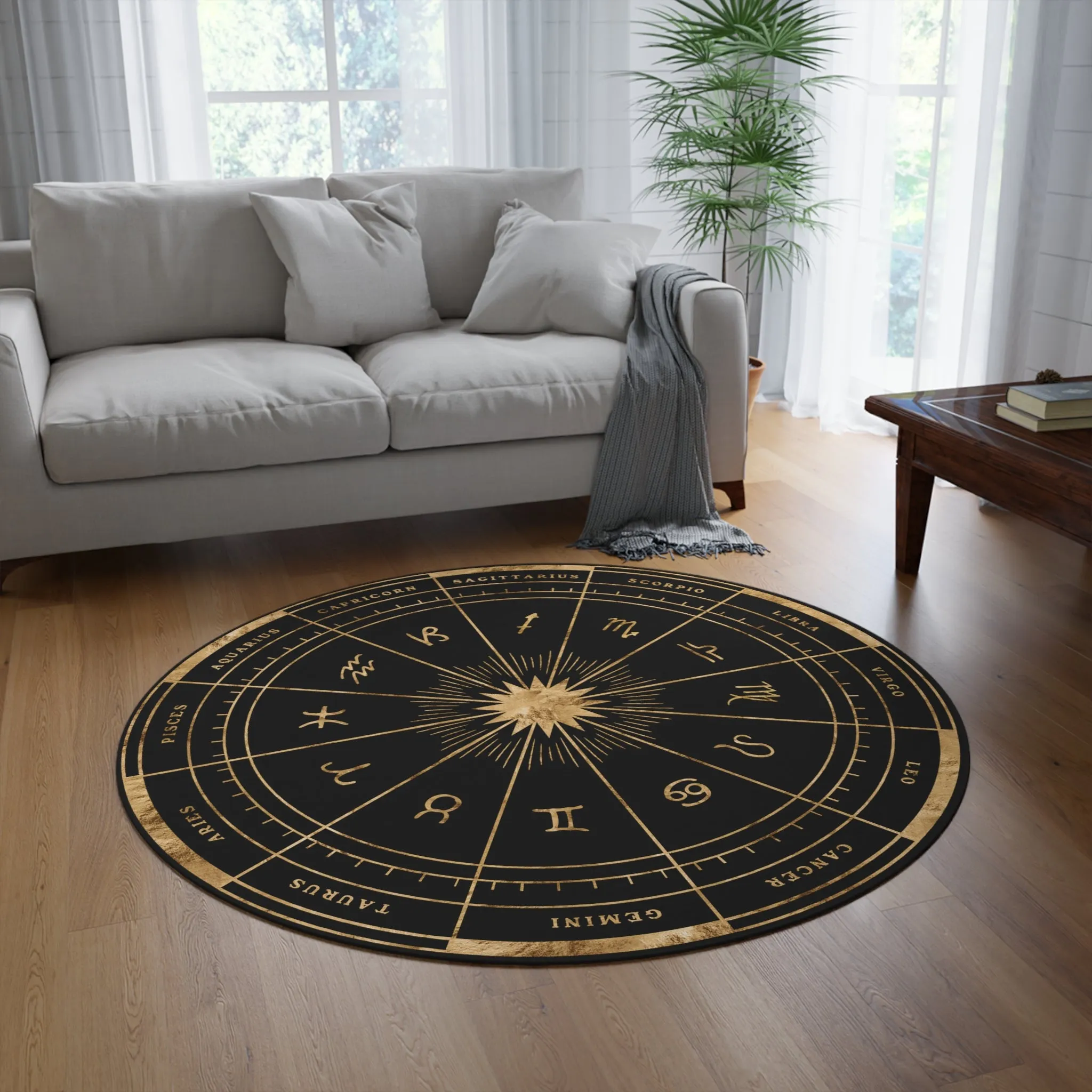 Celestial Astrology Round Rug for Living Room Area Rug for Bedroom Rug Zodiac Wheel