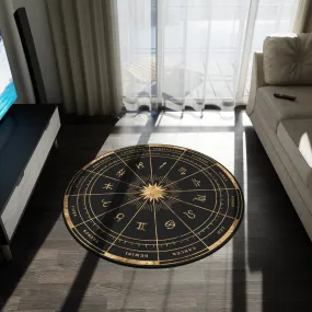 Celestial Astrology Round Rug for Living Room Area Rug for Bedroom Rug Zodiac Wheel