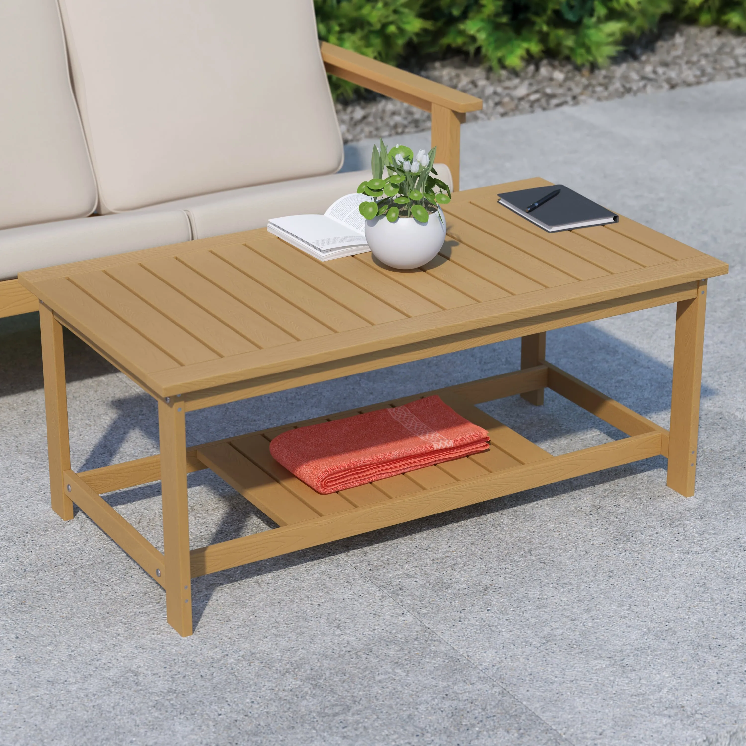 Charlestown All-Weather Poly Resin Wood Two Tiered Commercial Grade Adirondack Slatted Coffee Conversation Table