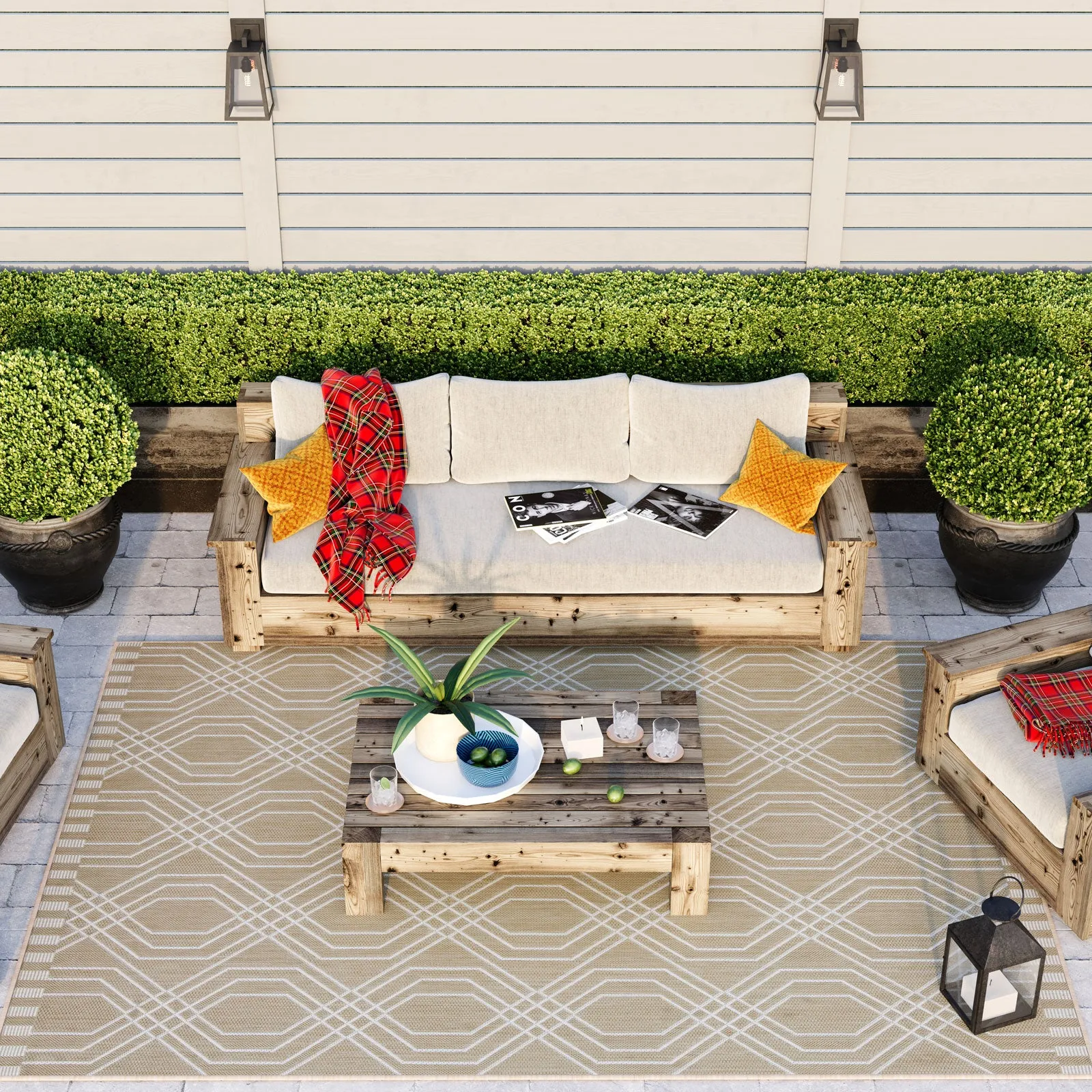 Cream Modern Geometric Outdoor Rug - Basata