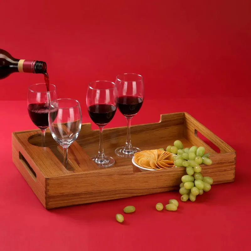 Cresta Wine Serving Tray  |  Teak Wood