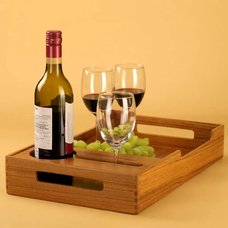 Cresta Wine Serving Tray  |  Teak Wood