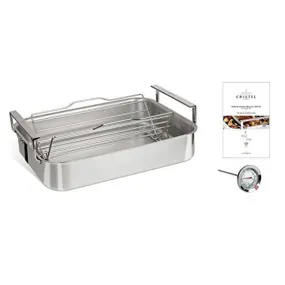 CRISTEL, 18-10 stainless Steel Roaster, 3-Ply construction, Shinny Finish, Dishwasher oven safe, all hobs   induction, Extras collection, MADE IN France 15" x 12.5" x 3".