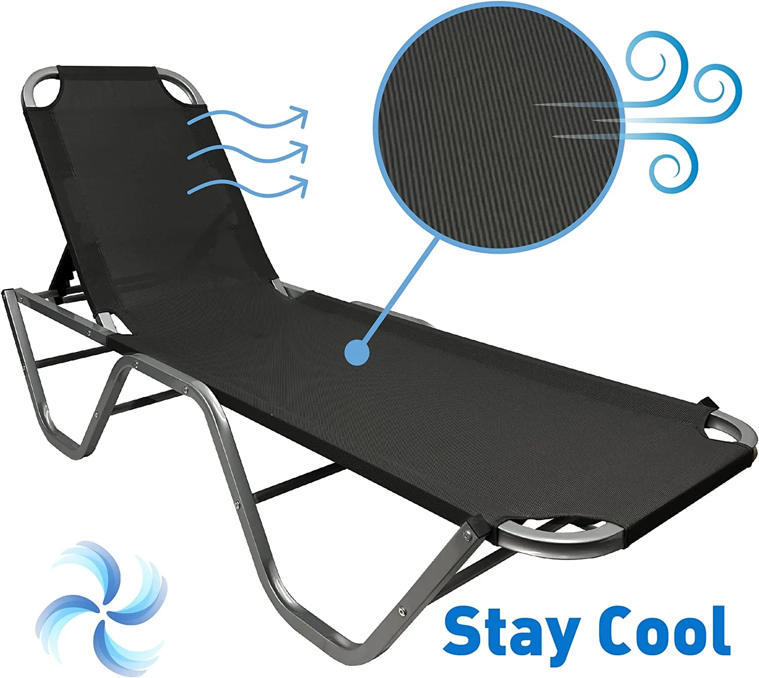 EasyGo Product Chaise Lounger – Aluminum Sun Lounge Chair – Adjustable Outdoor Patio Beach Porch Swing Pool-Five-Position Recliner-Lightweight All Weather, 1 Pack Black