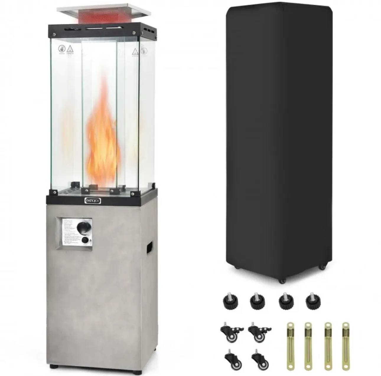 Elegant Heavy Duty Powerful 41,000 BTU Outdoor Propane Patio Heater With Metal Hood | Flameout Protection | Waterproof Cover