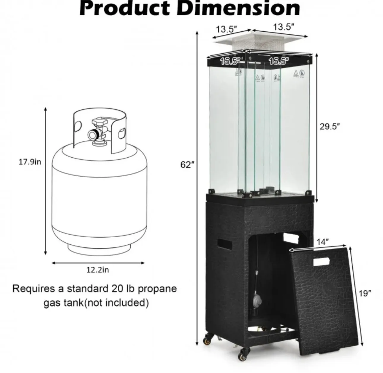 Elegant Heavy Duty Powerful 41,000 BTU Outdoor Propane Patio Heater With Metal Hood | Flameout Protection | Waterproof Cover