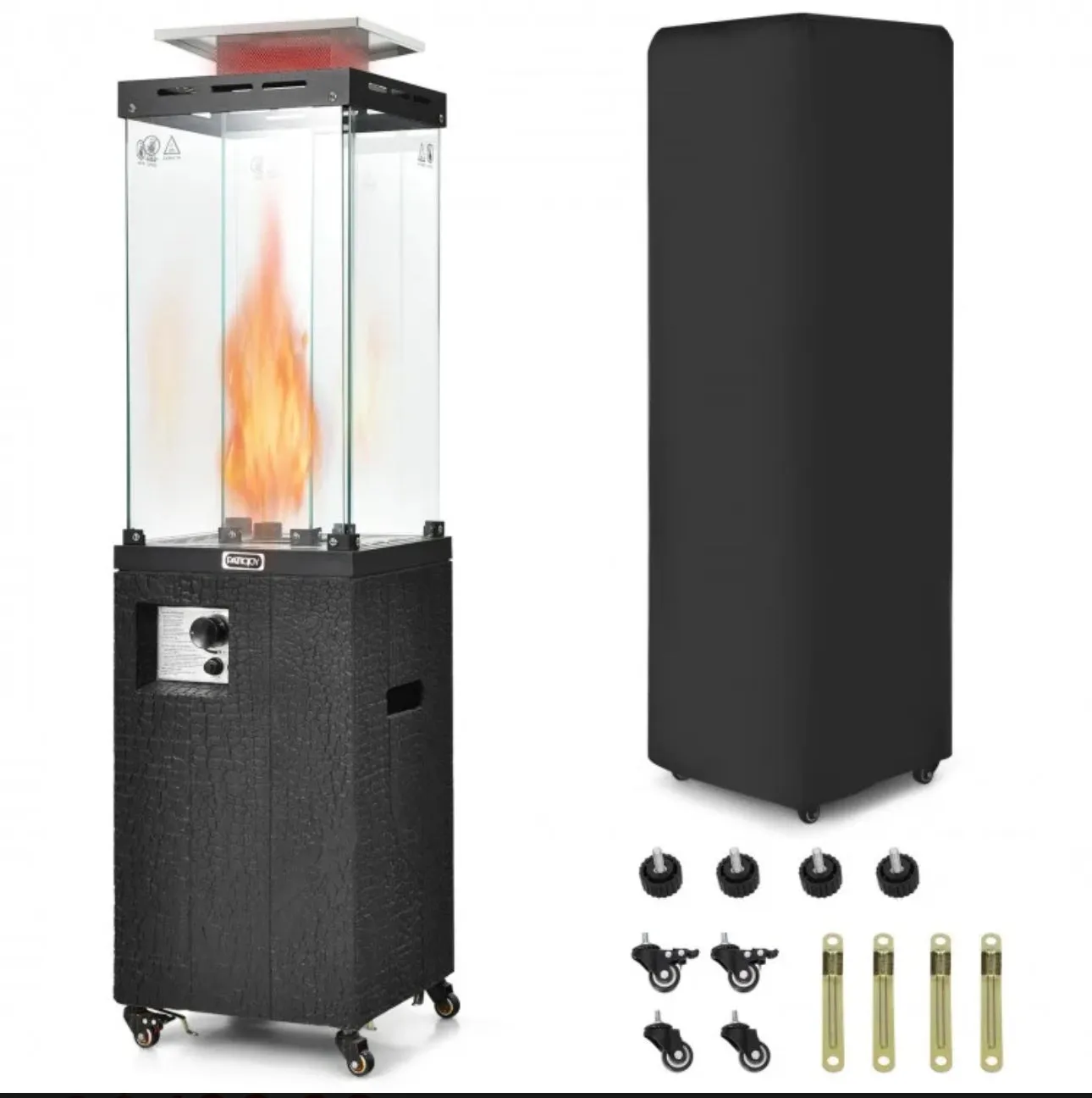 Elegant Heavy Duty Powerful 41,000 BTU Outdoor Propane Patio Heater With Metal Hood | Flameout Protection | Waterproof Cover