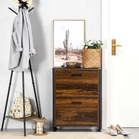 Entryway Shoe Cabinet - Rustic Brown Flip Doors - HOMCOM