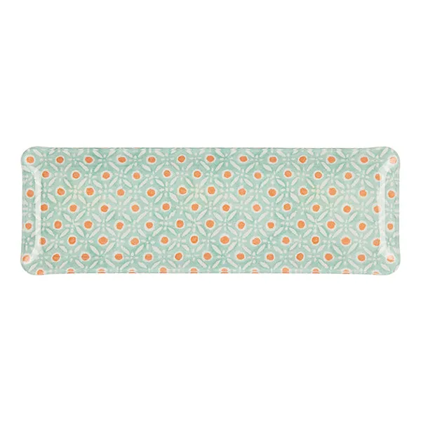 Fabric Tray Oblong Batik Dot Aqua/Coral