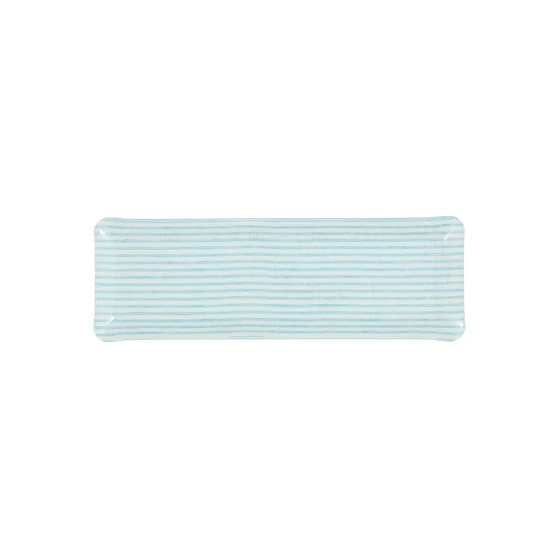 Fabric Tray Oblong Stripe Aqua and White