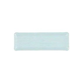 Fabric Tray Oblong Stripe Aqua and White