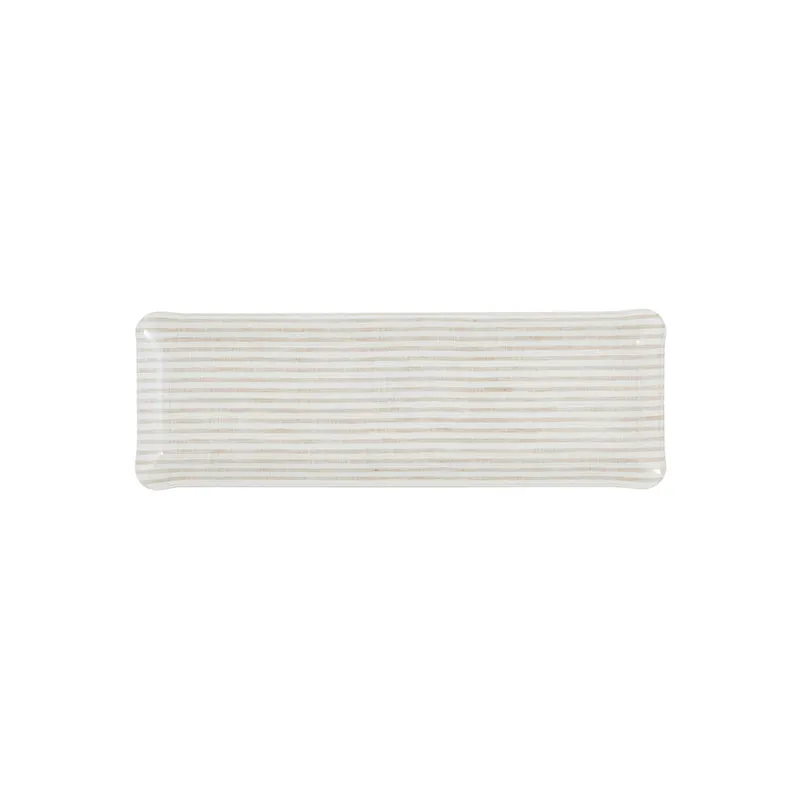 Fabric Tray Oblong Stripe Beige and White