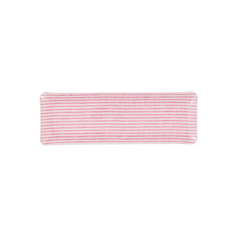 Fabric Tray Oblong Stripe Pink and White