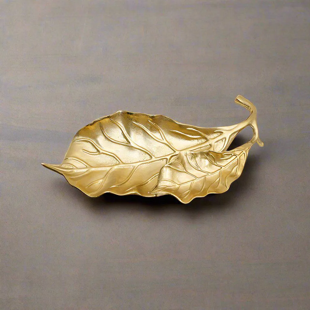 Fiddle Leaf Metal Platter - Gold