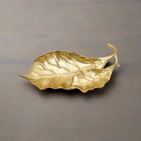 Fiddle Leaf Metal Platter - Gold