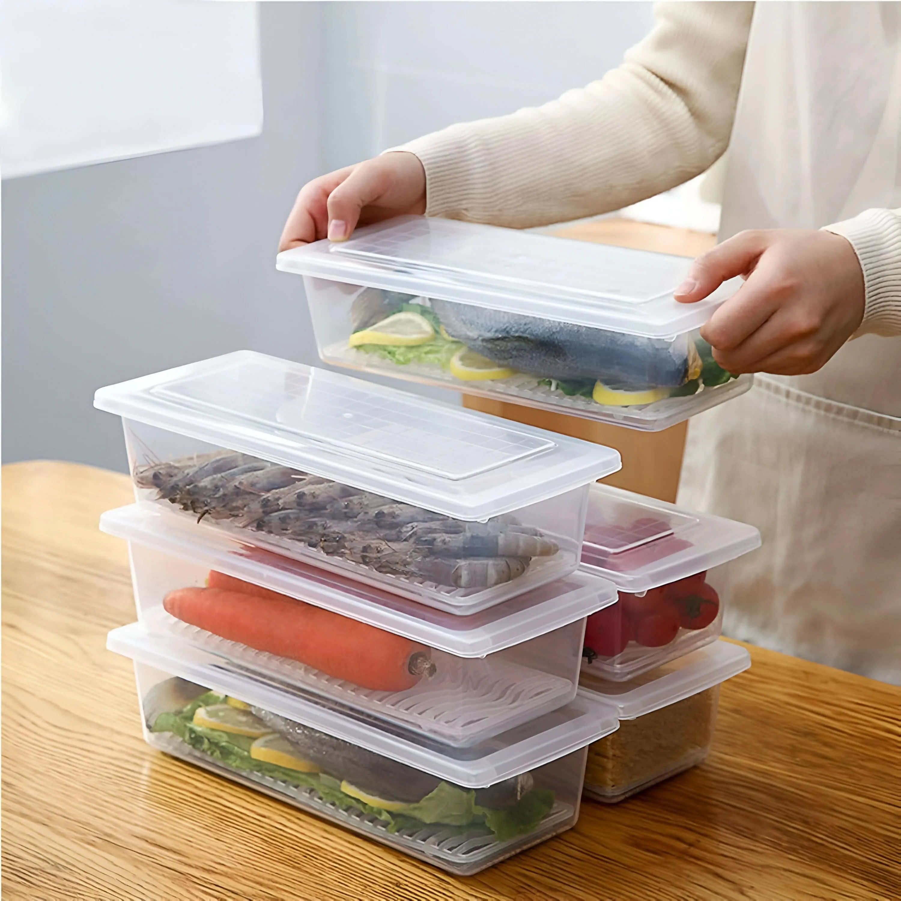 Fridge Organizer Set - 6-Piece with Removable Drain Plates