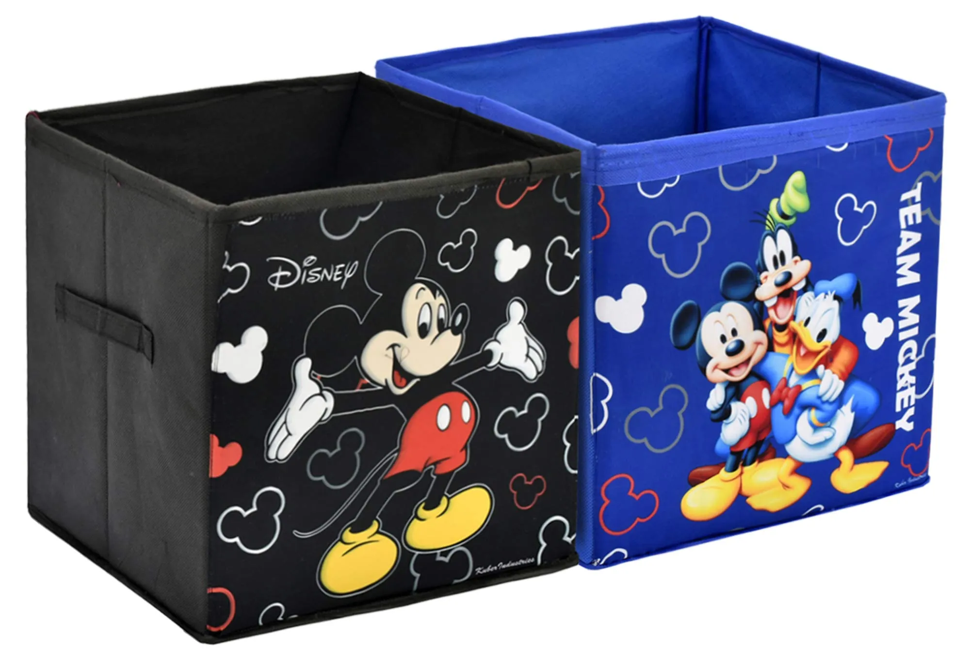 Fun Homes Disney Print Non Woven Fabric 2 Pieces Foldable Large Size Storage Cube Toy,Books,Shoes Storage Box with Handle (Black & Royal Blue)