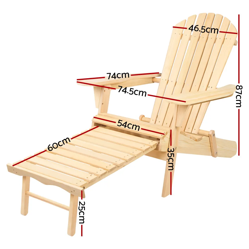 Gardeon Adirondack Outdoor Chairs Wooden Sun Lounge Patio Furniture Garden Natural