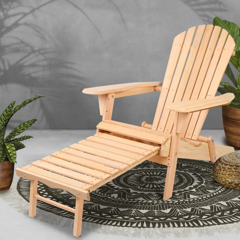 Gardeon Adirondack Outdoor Chairs Wooden Sun Lounge Patio Furniture Garden Natural