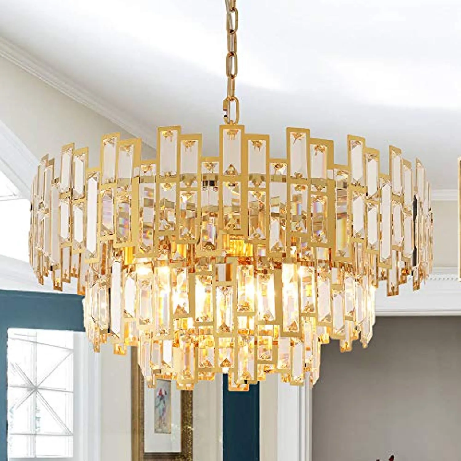 Gold Modern Crystal Chandelier - Light Fixture Lamp 24.5''