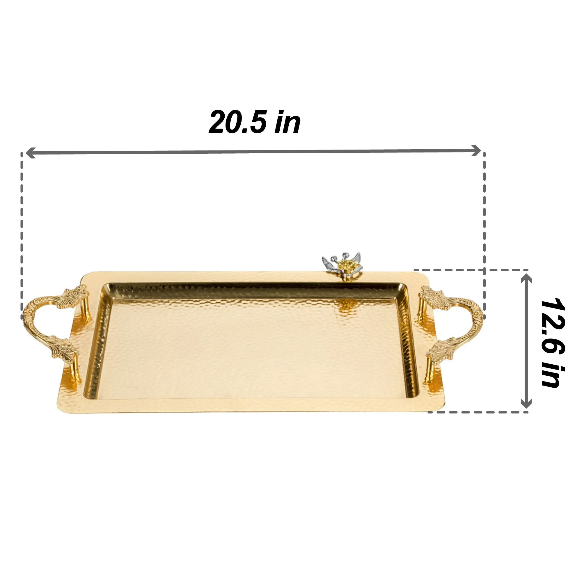 Hammered Design Service Tray, Large, 20.5x12.6 in, Gold