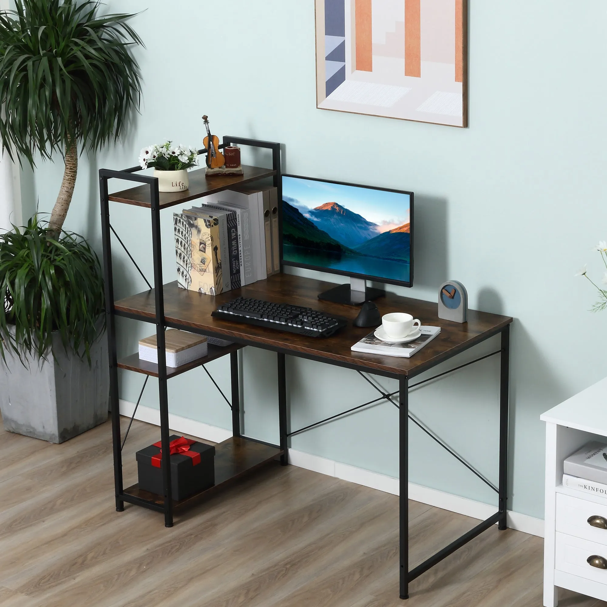 HOMCOM Space Saving Desk with Shelves - Black