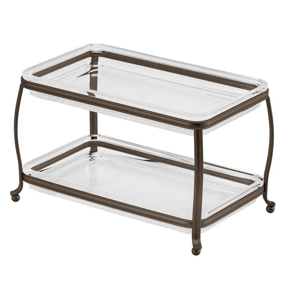 InterDesign York Plastic Free-Standing Double Vanity Tray, 2-Shelves Storage for Countertops, Desks, Dressers, Bathroom, 10.5" x 6.5" x 6", Bronze and Clear