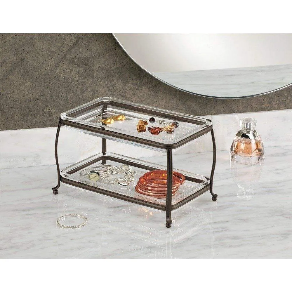 InterDesign York Plastic Free-Standing Double Vanity Tray, 2-Shelves Storage for Countertops, Desks, Dressers, Bathroom, 10.5" x 6.5" x 6", Bronze and Clear