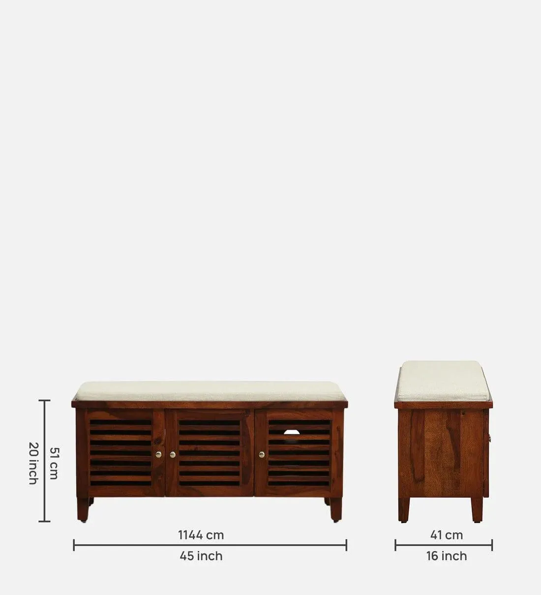 Kelty Sheesham Wood Shoe Rack With Seating In Honey Oak Finish,