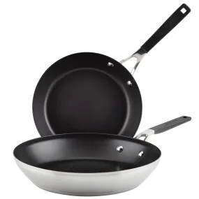 KitchenAid Stainless Steel Nonstick Frying Pan Set, 2-Piece, Brushed Stainless Steel