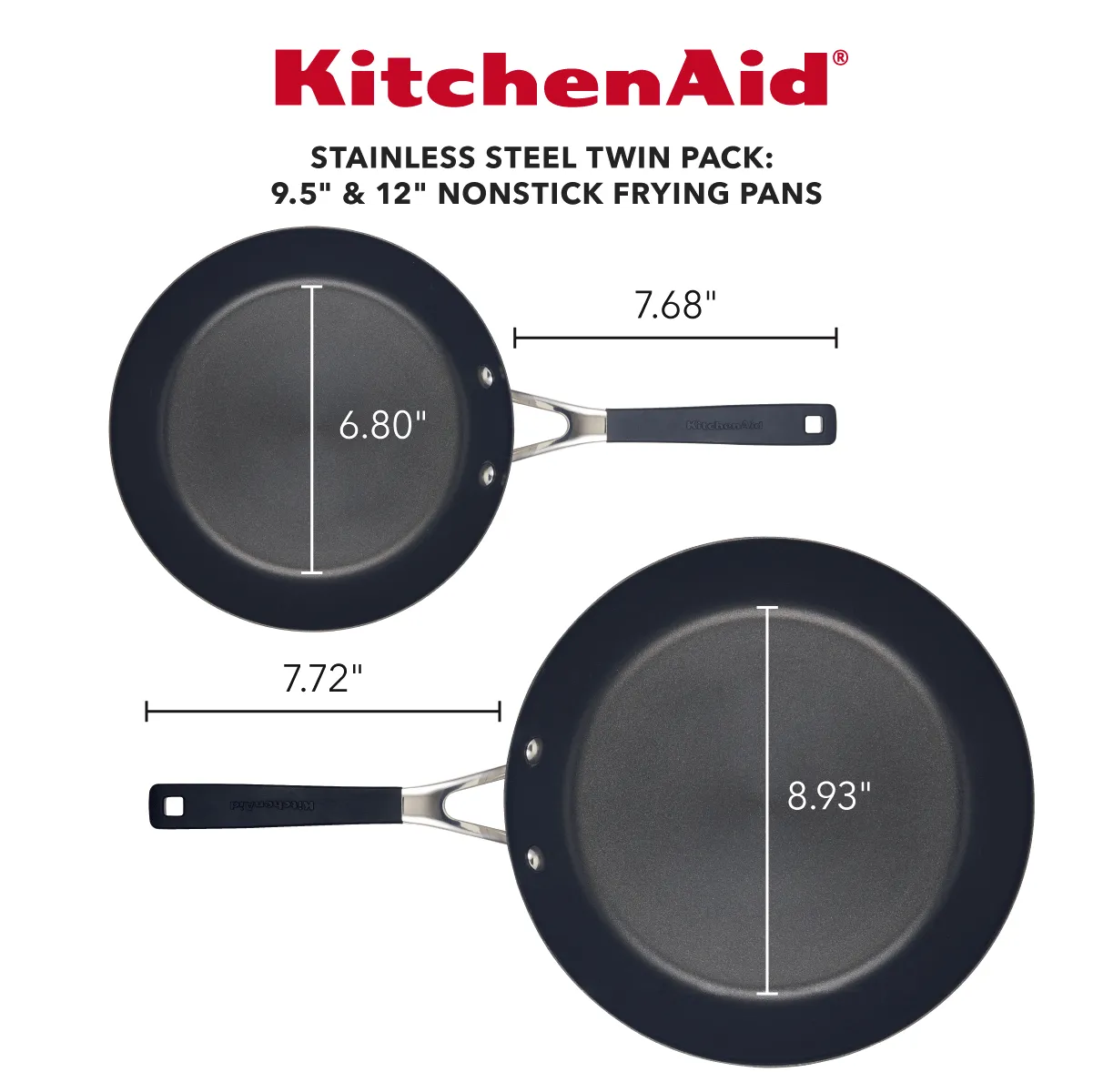 KitchenAid Stainless Steel Nonstick Frying Pan Set, 2-Piece, Brushed Stainless Steel