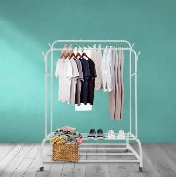 KriShyam® Premium Cloth Rack,Double Storage with Wheels,Space-Saving Design for Home & Office