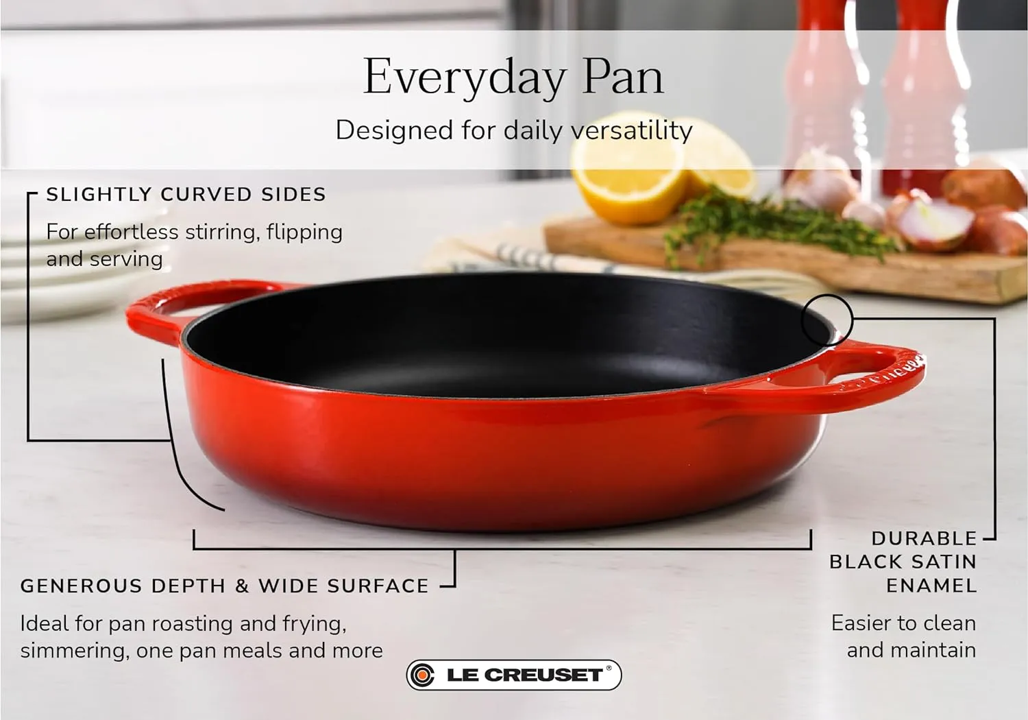 Le Creuset Signature Enameled Cast Iron Everyday Pan, 11-Inches, White