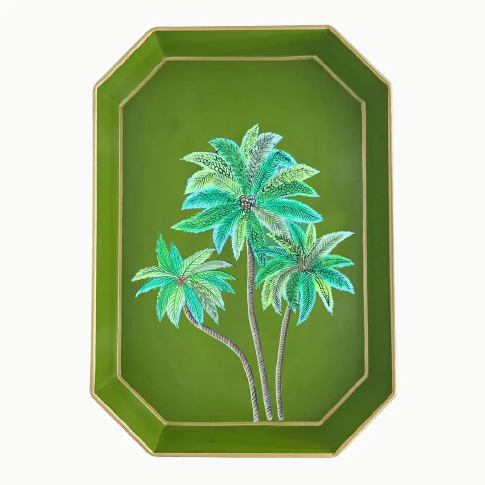 Les Ottomans Hand Painted Iron Tray - Green Palms