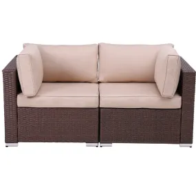 Loveseats Outdoor All Weather Rattan Wicker Corner Sofa, Beige Cushions