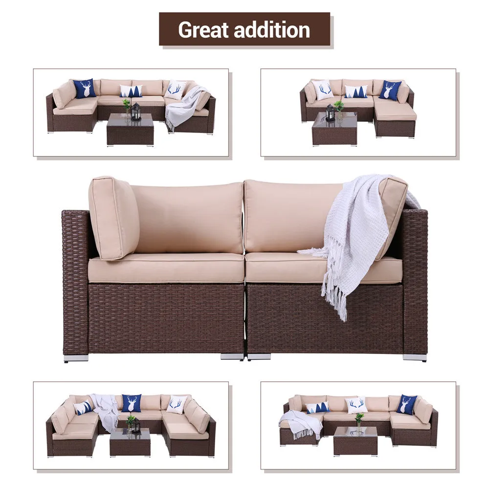 Loveseats Outdoor All Weather Rattan Wicker Corner Sofa, Beige Cushions