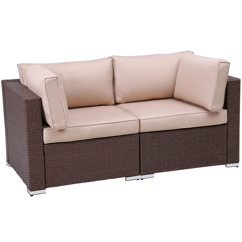 Loveseats Outdoor All Weather Rattan Wicker Corner Sofa, Beige Cushions