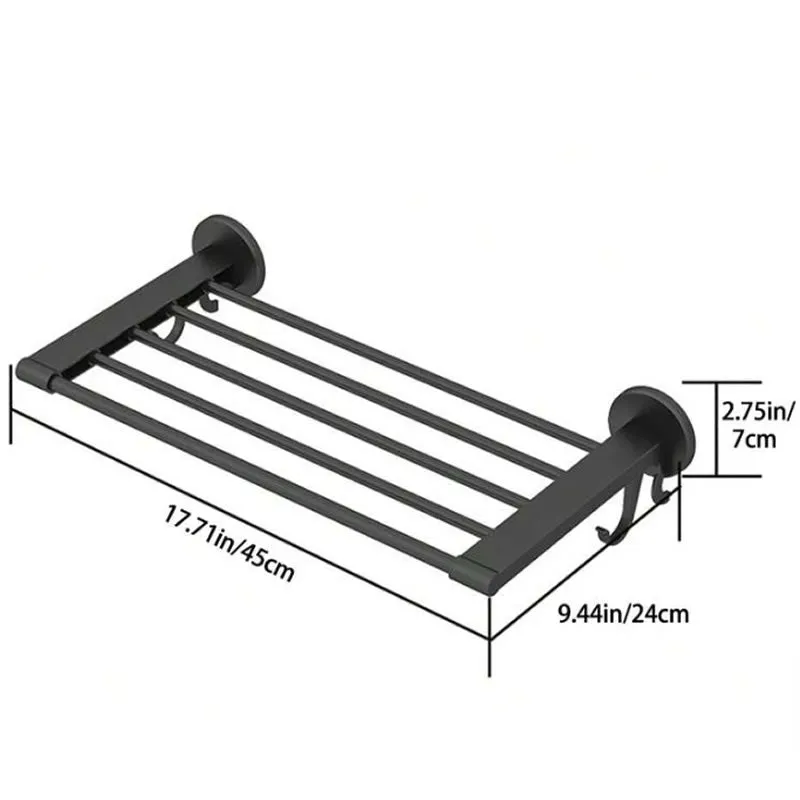 Multi-Functional Wall Mounted Towel Hanger Holder Rack F49-8-1099 Black