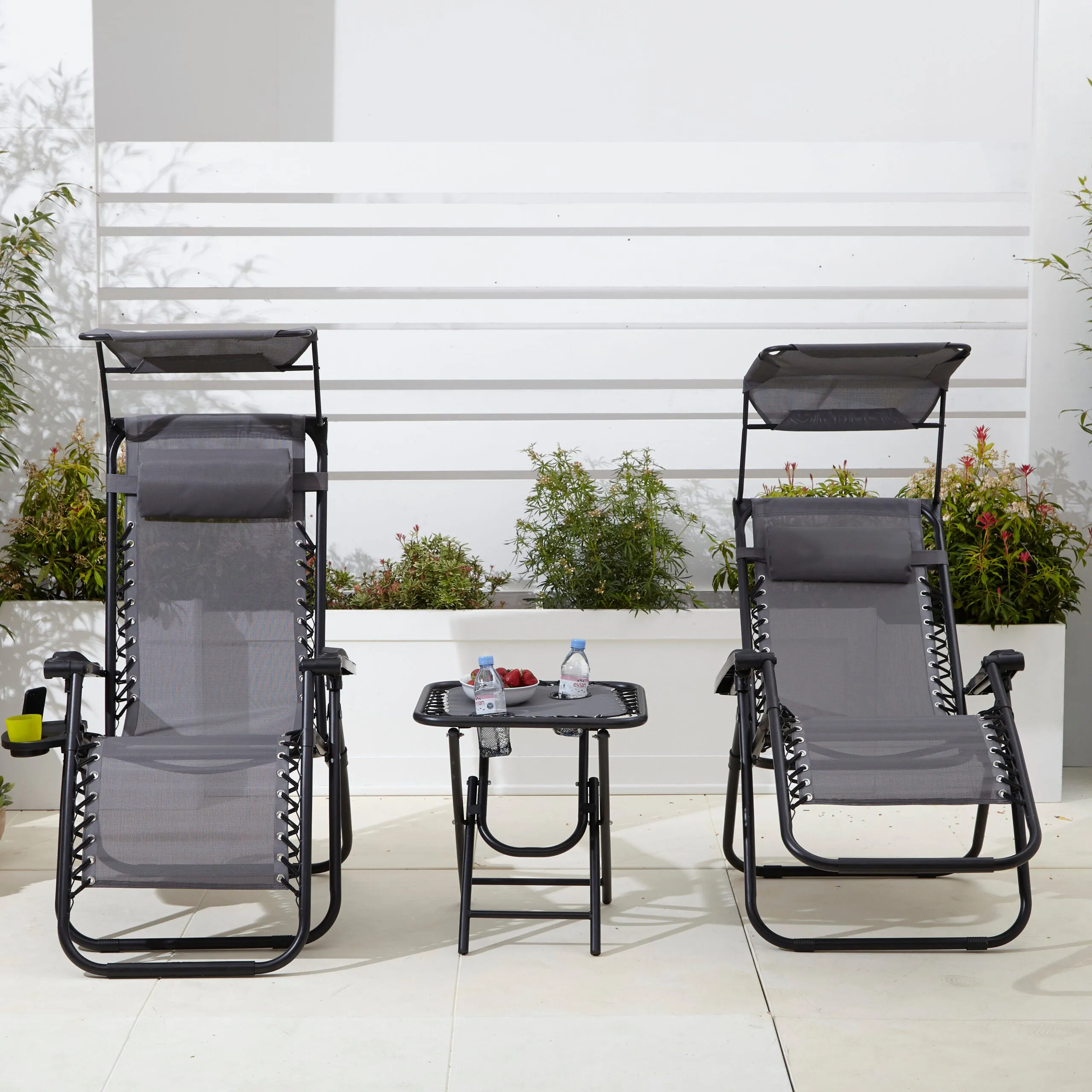 Neo Grey Folding Portable Zero Gravity Chairs and Table Set