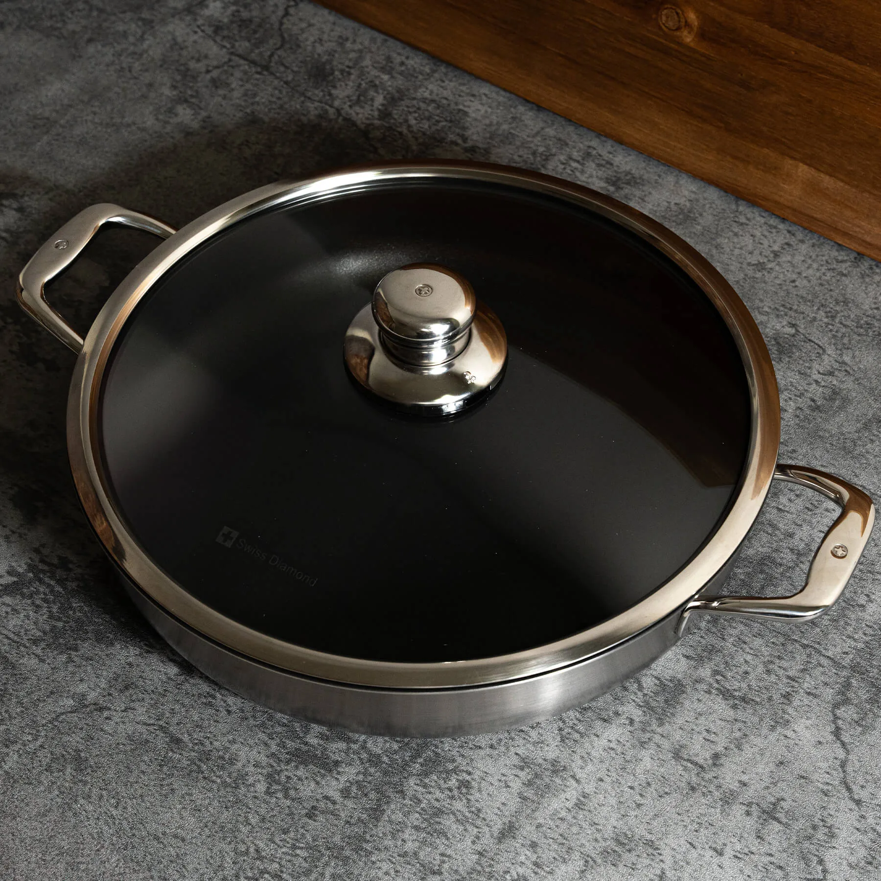 Nonstick Clad 5.3 qt Stainless Chef's Pan with Glass Lid - Induction