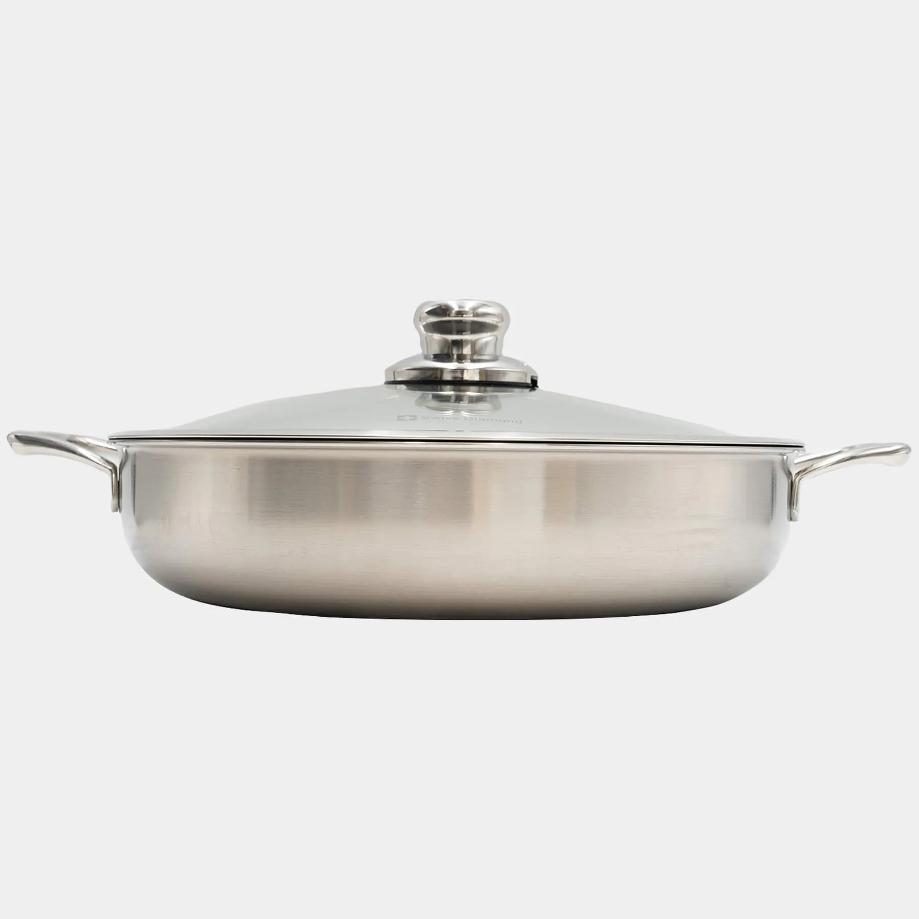 Nonstick Clad 5.3 qt Stainless Chef's Pan with Glass Lid - Induction