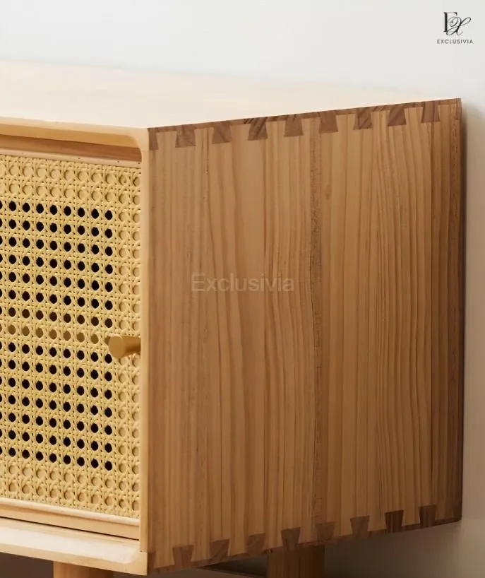 OAKTI Shoe Cabinet Rattan Wooden