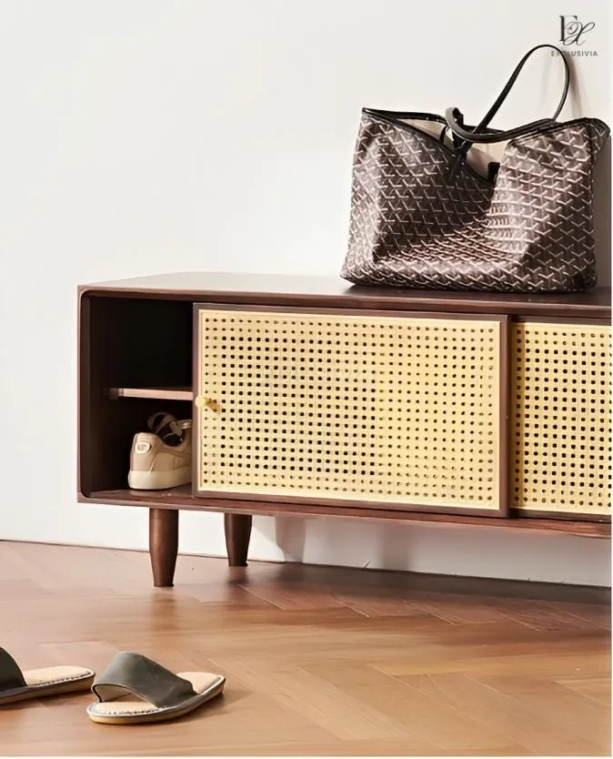 OAKTI Shoe Cabinet Rattan Wooden